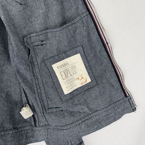 Fossil Jacket Mens‎ Large Blue Chambray Full Zip Lightweight Classic Neutral NEW - Picture 9 of 16